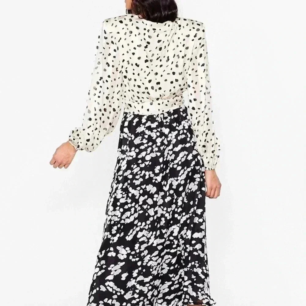 Nasty Gal Dalmatian Satin Long Sleeve Midi dress - Picture 15 of 17